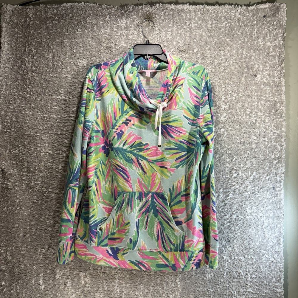 Lilly Pulitzer Sweatshirt Pullover Top Tropical XL Funnel Neck Colorful